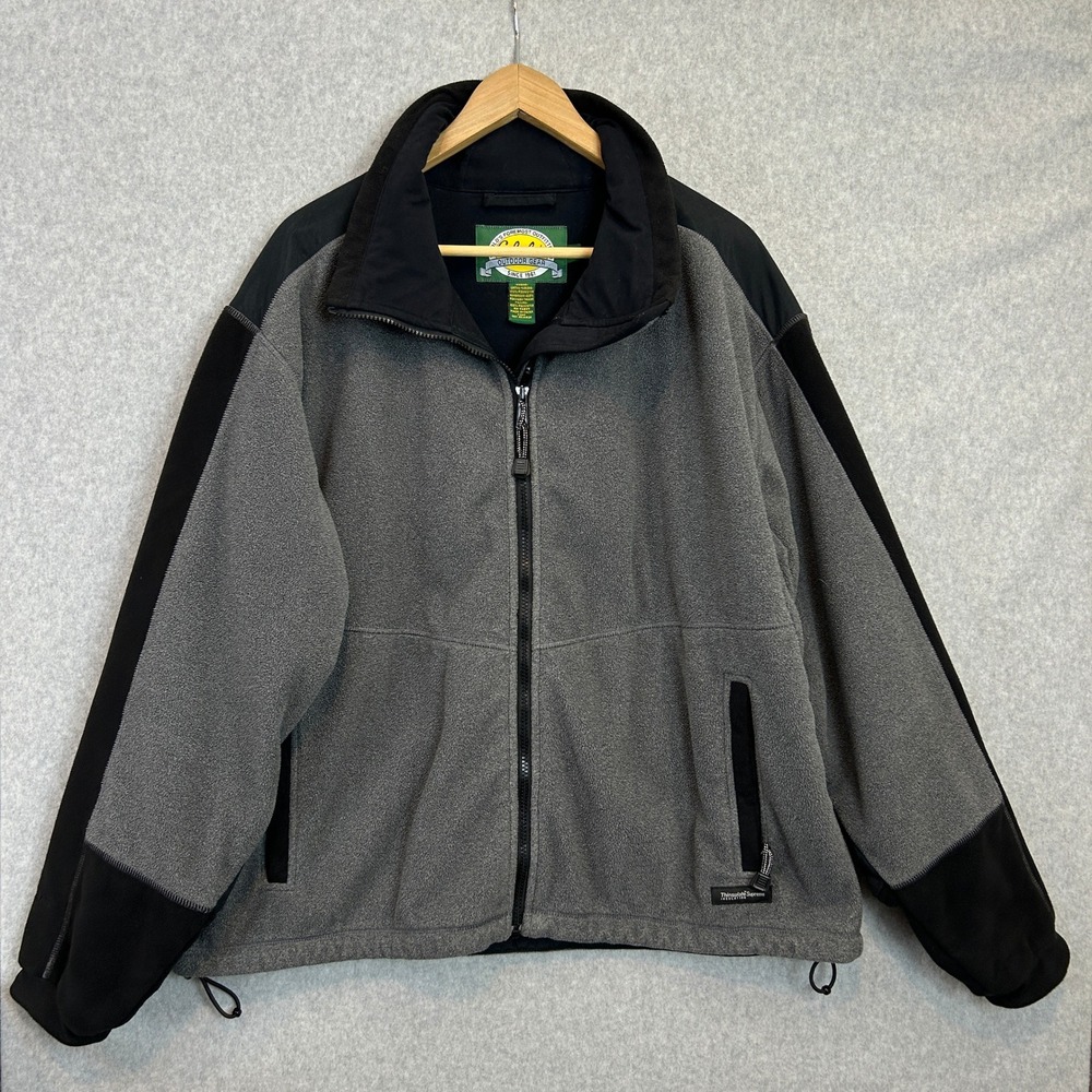 Cabelas Fleece Jacket Gray Black WindShear Thinsulate Insulated Winter Mens XL